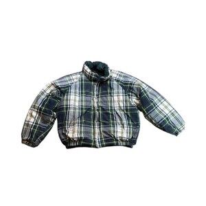 VTG Nautica Down Reversible Puffer Jacket Men's Size XL Plaid Green - 90's- FLAW